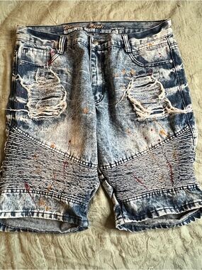 Denim & Rivets Men’s Distressed Shorts Size 38 Streetwear Acid Wash